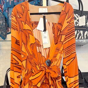 Johanna Ortiz Ancient Societies Palm-Print Long-Sleeve Midi Wrap Dress - size 8
